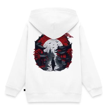 Village asiatique - Sweat Premium à capuche enfant bio - blanc - Dos - AI Model Kid Female (0cm)