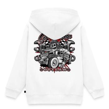 Hot rod Garage - Kinder Premium Organic Hoodie - Weiß - Hinten - AI Model Kid Female (0cm)