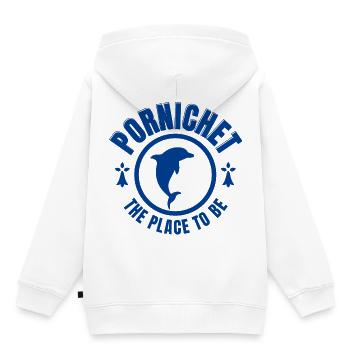 Bretagne, Pornichet, vacances d'été - Sweat Premium à capuche enfant bio - blanc - Dos - AI Model Kid Female (0cm)