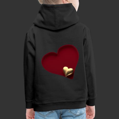 Złote serce w czerwonym sercu ukośne z góry - Bluza dziecięca z kapturem Premium