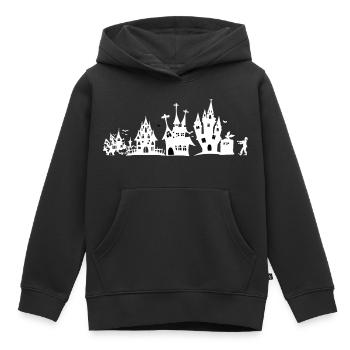 Grusel Skyline Halloween - Kinder Premium Organic Hoodie - Schwarz - Vorne - AI Model Kid Male (0cm)