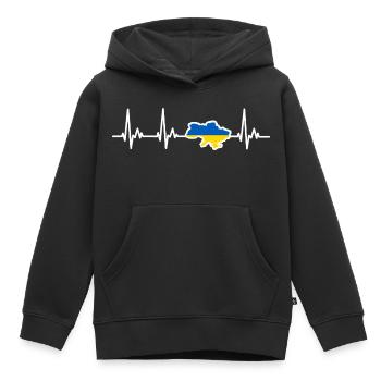 Drapeau de la ligne de cœur de l’Ukraine - Sweat Premium à capuche enfant bio - noir - Devant - AI Model Kid Male (0cm)