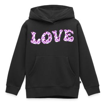 Love motif with lilac flowers - Kids Premium Organic Hoodie - black - Front - AI Model Kid Male (0cm)