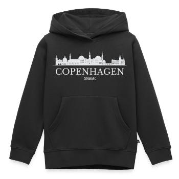Skyline von Kopenhagen, ich liebe Kopenhagen - Kinder Premium Organic Hoodie - Schwarz - Vorne - AI Model Kid Male (0cm)