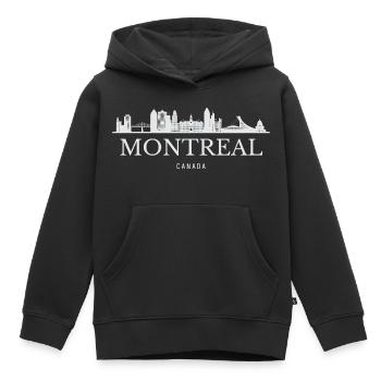Skyline de Montréal, Montréal Canada - Sweat Premium à capuche enfant bio - noir - Devant - AI Model Kid Male (0cm)