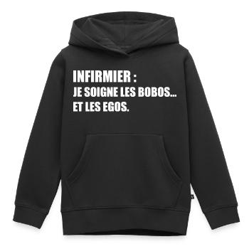 Infirmier : je soigne les bobos… et les egos - Sweat Premium à capuche enfant bio - noir - Devant - AI Model Kid Male (0cm)