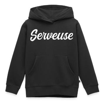 Serveuse  - Sweat Premium à capuche enfant bio - noir - Devant - AI Model Kid Male (0cm)