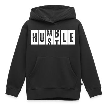 Humble Hustle Distressed Schriftzug - Kinder Premium Organic Hoodie - Schwarz - Vorne - AI Model Kid Male (0cm)