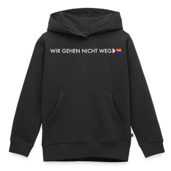 Wir gehen nicht weg – Progress Pride Statement - Kinder Premium Organic Hoodie - Schwarz - Vorne - AI Model Kid Male (0cm)