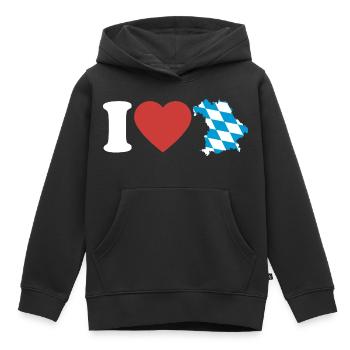 I Love Bayern | Herz mit blau weiß Landkarte - Kinder Premium Organic Hoodie - Schwarz - Vorne - AI Model Kid Male (0cm)
