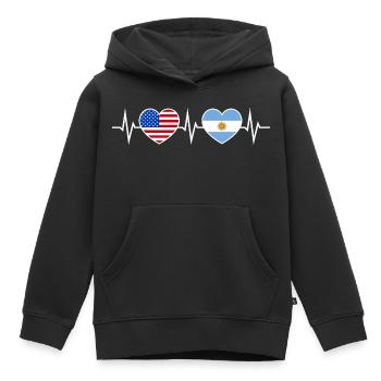 Argentinien USA Herzschlag Liebe Freundschaft - Kinder Premium Organic Hoodie - Schwarz - Vorne - AI Model Kid Male (0cm)
