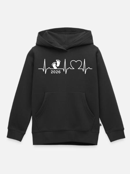 Courbe ECG - Courbe cardiaque - Bébé 2026 - Grossesse - Sweat Premium à capuche enfant bio - noir