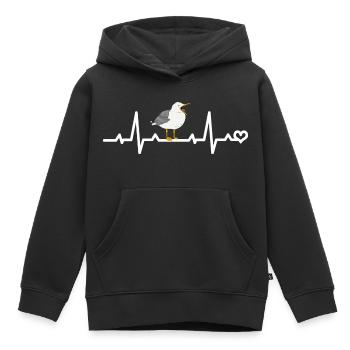 ECG de fréquence cardiaque Seagull - Sweat Premium à capuche enfant bio - noir - Devant - AI Model Kid Male (0cm)