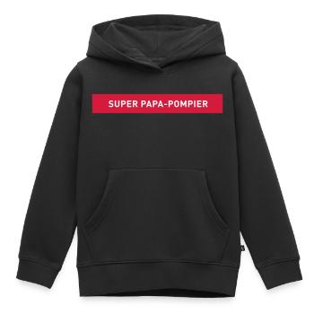 SUPER PAPA POMPIER Uniforme de Pompier - Sweat Premium à capuche enfant bio - noir - Devant - AI Model Kid Male (0cm)