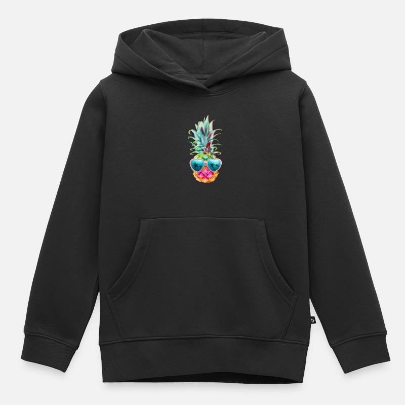 ananas avec lunettes de soleil- ananas et lunettes - Sweat Premium à capuche enfant bio - noir