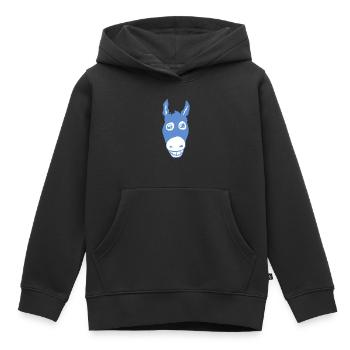 Bleu âne souriant - Sweat Premium à capuche enfant bio - noir - Devant - AI Model Kid Male (0cm)