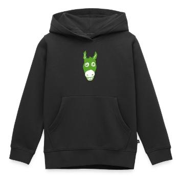 Vert âne souriant - Sweat Premium à capuche enfant bio - noir - Devant - AI Model Kid Male (0cm)