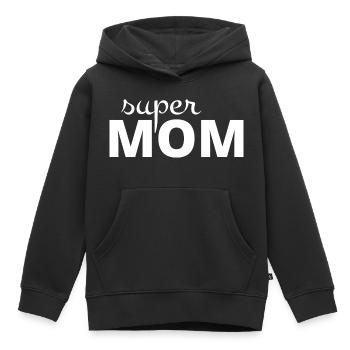 Super maman - Sweat Premium à capuche enfant bio - noir - Devant - AI Model Kid Male (0cm)