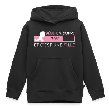 Bébé en cours et c'est une Fille - Sweat Premium à capuche enfant bio - noir - Devant - AI Model Kid Male (0cm)