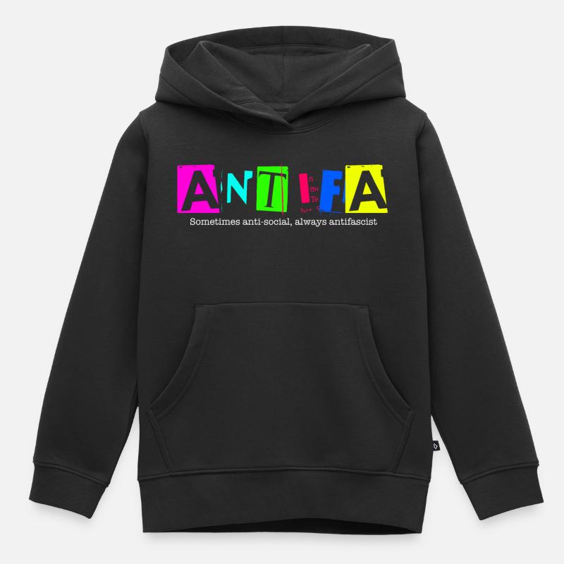 Antifa - Sometimes anti-social, always antifascist - Sweat Premium à capuche enfant bio - noir
