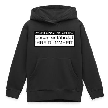 Achtung Lesen gefährdet ihre dummheit - Kinder Premium Organic Hoodie - Schwarz - Vorne - AI Model Kid Male (0cm)