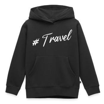 #Travel - Sweat Premium à capuche enfant bio - noir - Devant - AI Model Kid Male (0cm)