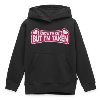 cute but taken quote - Kids Premium Organic Hoodie - black - Front - AI Model Kid Male (0cm)