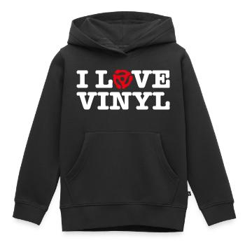 I love vinyl records - retro lettering - Kids Premium Organic Hoodie - black - Front - AI Model Kid Male (0cm)