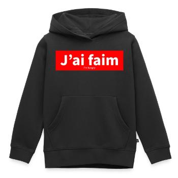 Français - Sweat Premium à capuche enfant bio - noir - Devant - AI Model Kid Male (0cm)