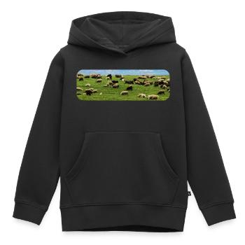 Troupeau de moutons en pâturage - Sweat Premium à capuche enfant bio - noir - Devant - AI Model Kid Male (0cm)