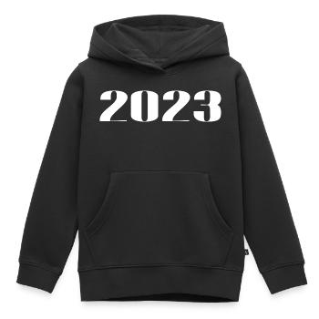 2023 - Cadeau né en 2023 - Sweat Premium à capuche enfant bio - noir - Devant - AI Model Kid Male (0cm)