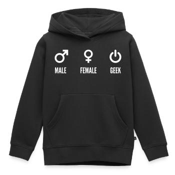 Male female geek - Sweat Premium à capuche enfant bio - noir - Devant - AI Model Kid Male (0cm)
