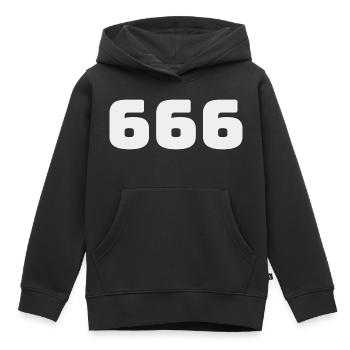 666 - Sweat Premium à capuche enfant bio - noir - Devant - AI Model Kid Male (0cm)