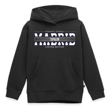 Madrid - Sweat Premium à capuche enfant bio - noir - Devant - AI Model Kid Male (0cm)