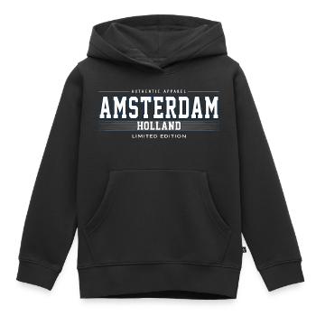 Amsterdam - Kids Premium Organic Hoodie - black - Front - AI Model Kid Male (0cm)