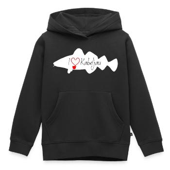 J’adore le blanc de morue - Sweat Premium à capuche enfant bio - noir - Devant - AI Model Kid Male (0cm)