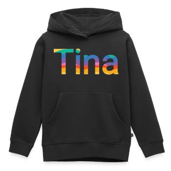 Nom Tina dans Rainbow Fatbe - Sweat Premium à capuche enfant bio - noir - Devant - AI Model Kid Male (0cm)