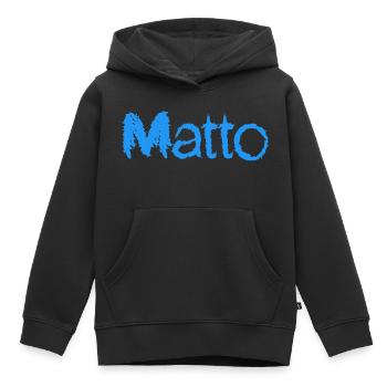 Texte bleu matto grand nom - Sweat Premium à capuche enfant bio - noir - Devant - AI Model Kid Male (0cm)