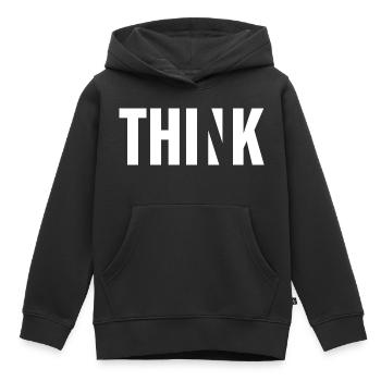 Think - Kids Premium Organic Hoodie - black - Front - AI Model Kid Male (0cm)