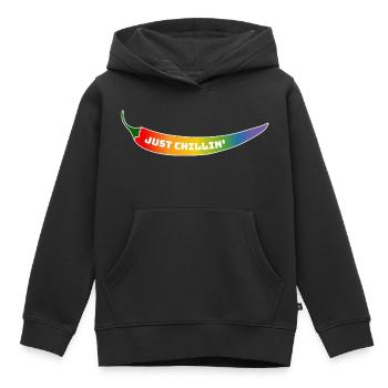 T-Shirt CSD Rainbow Chili just chillin - Sweat Premium à capuche enfant bio - noir - Devant - AI Model Kid Male (0cm)
