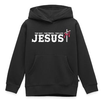 Jesus - Der Weg Die Wahrheit Das Leben - Erlöst - Kinder Premium Organic Hoodie - Schwarz - Vorne - AI Model Kid Male (0cm)