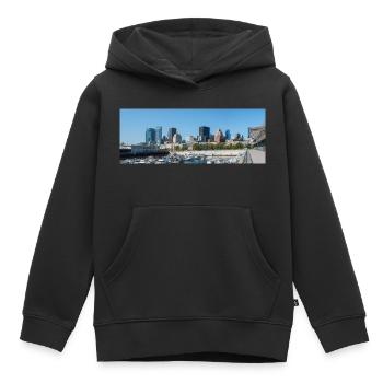 Vue panoramique sur les toits de Montréal depuis le port - Sweat Premium à capuche enfant bio - noir - Devant - AI Model Kid Male (0cm)