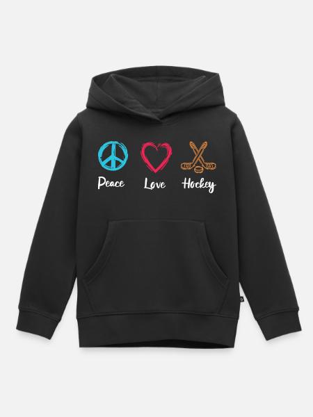 Frieden Liebe Eishockey - Kinder Premium Organic Hoodie - Schwarz
