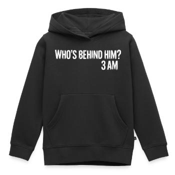 HINTER IHM - Kinder Premium Organic Hoodie - Schwarz - Vorne - AI Model Kid Male (0cm)