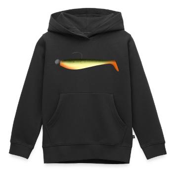 Poisson en caoutchouc de pêche aux appâts souples - Sweat Premium à capuche enfant bio - noir - Devant - AI Model Kid Male (0cm)