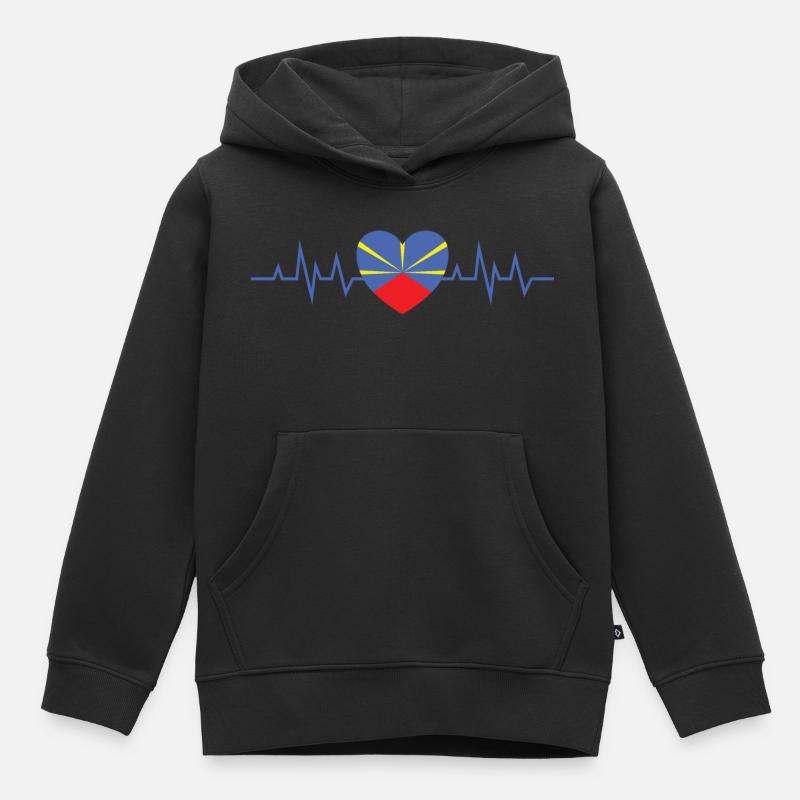 Idee cadeau souvenir drapeau de la Réunion 974 - Sweat Premium à capuche enfant bio - noir
