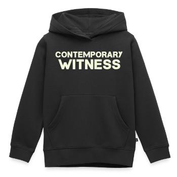 Contemporary witness text in beige - Kids Premium Organic Hoodie - black - Front - AI Model Kid Male (0cm)