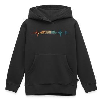 Battement de coeur mon cœur bat pour les moteurs - Sweat Premium à capuche enfant bio - noir - Devant - AI Model Kid Male (0cm)