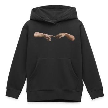 Création Adam Michelangelo * Main gauche de Dieu - Sweat Premium à capuche enfant bio - noir - Devant - AI Model Kid Male (0cm)