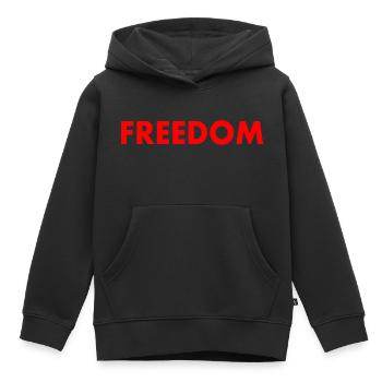 FREEDOM - Kids Premium Organic Hoodie - black - Front - AI Model Kid Male (0cm)